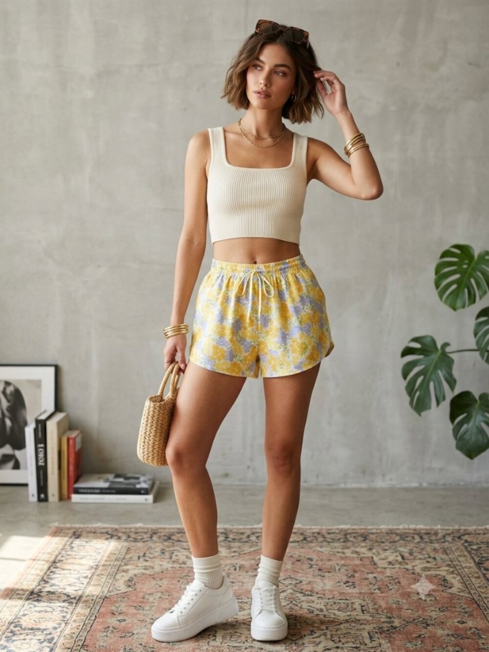 Sabo Skirt Style Floral Linen Blend Drawstring BohoShort s Size 6 High Rise